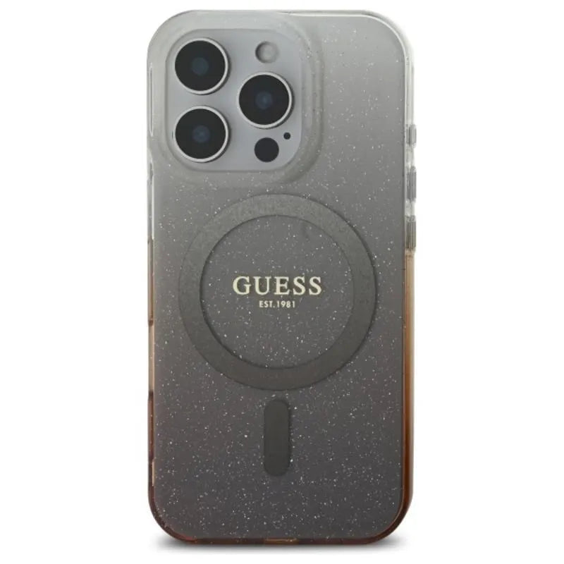 Guess IML blizgučių gradiento MagSafe – dėklas, skirtas „iPhone 16 Pro“ (rudas)