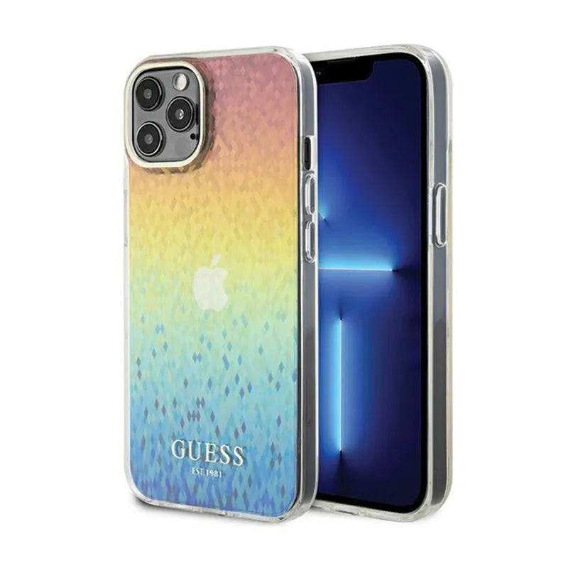 Guess IML Faceted Mirror Disco Iridescent – dėklas iPhone 12 / iPhone 12 Pro (vaivorykštės)