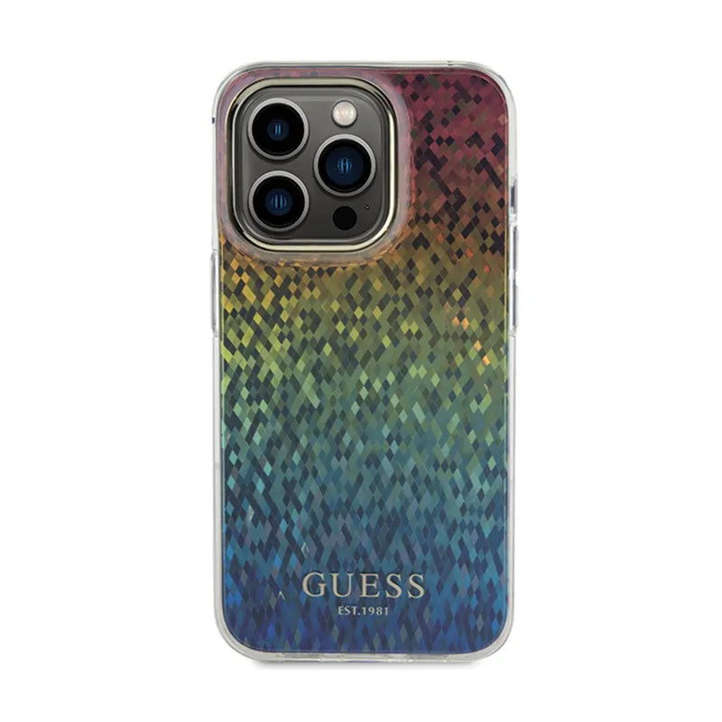 Guess IML Faceted Mirror Disco Iridescent – dėklas, skirtas iPhone 14 Pro Max (švytintis)