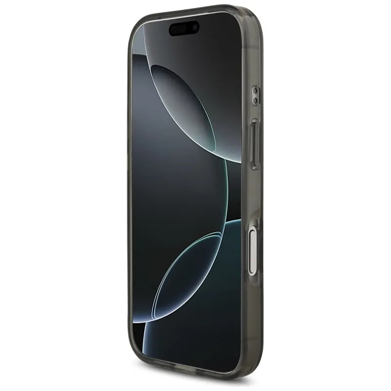 Guess IML Flowers Electro Pearl dirželis MagSafe – dėklas iPhone 17 Pro (juodas)