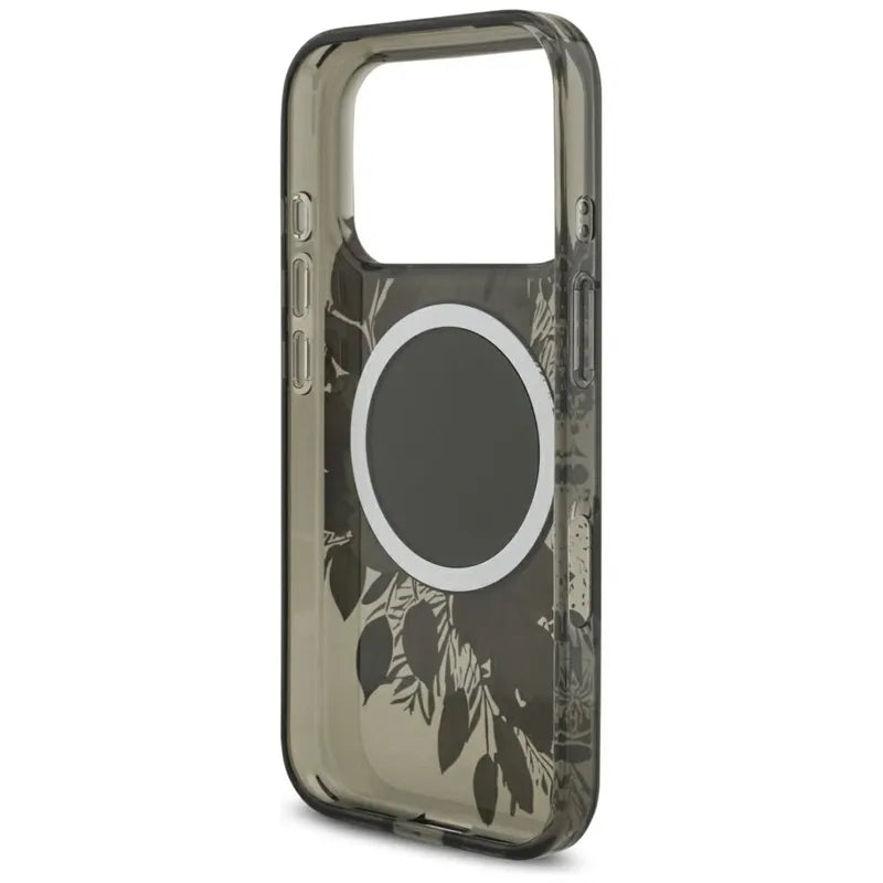 Guess IML Flowers Electro Pearl dirželis MagSafe – dėklas iPhone 17 Pro (juodas)