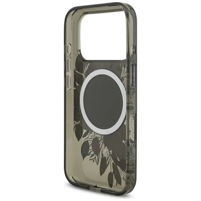 Guess IML Flowers Electro Pearl dirželis MagSafe – dėklas iPhone 17 Pro (juodas)