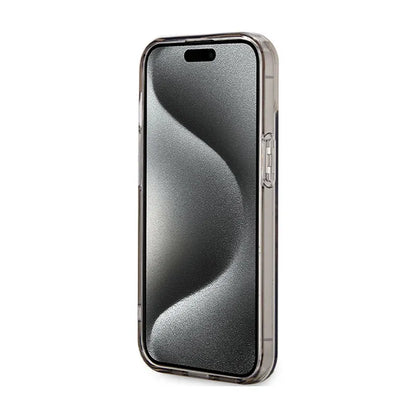 Guess IML Gėlių vainikas MagSafe – dėklas iPhone 15 (juodas)