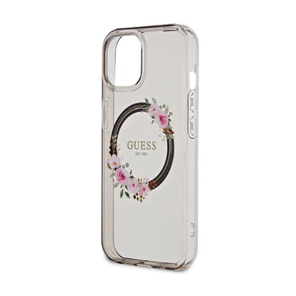 Guess IML Gėlių vainikas MagSafe – dėklas iPhone 15 (juodas)