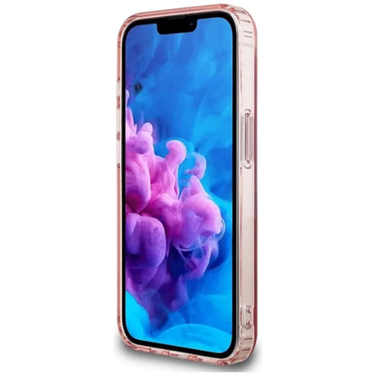 Guess IML Glitter Circle MagSafe – dėklas, skirtas iPhone 16e (rožinis)