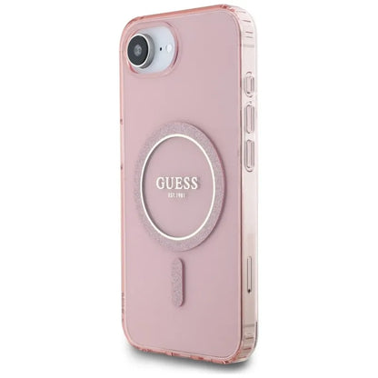 Guess IML Glitter Circle MagSafe – dėklas, skirtas iPhone 16e (rožinis)
