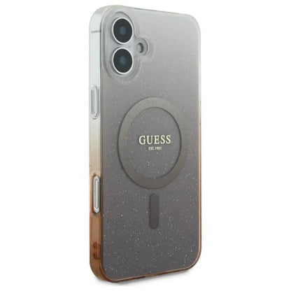Guess IML Glitter Gradient MagSafe – Dėklas iPhone 16 (rudos spalvos)