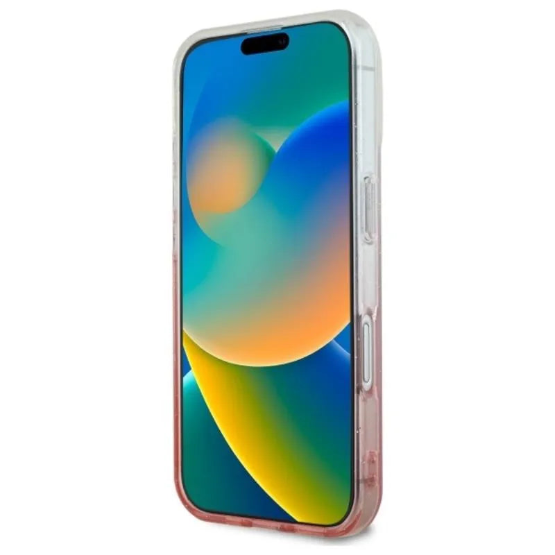 Guess IML Glitter Gradient MagSafe – dėklas, skirtas iPhone 16 (rožinis)