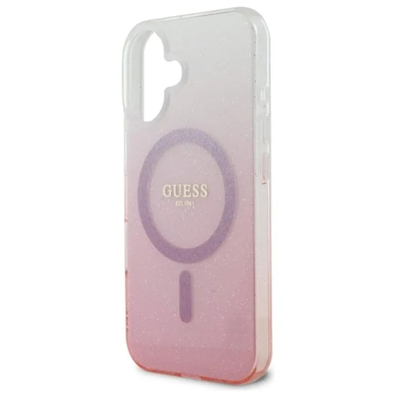 Guess IML Glitter Gradient MagSafe – dėklas, skirtas iPhone 16 (rožinis)