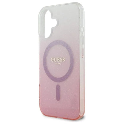 Guess IML Glitter Gradient MagSafe – dėklas, skirtas iPhone 16 (rožinis)