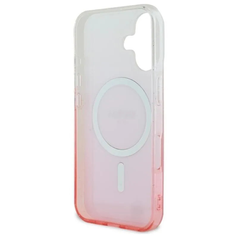 Guess IML Glitter Gradient MagSafe – dėklas, skirtas iPhone 16 (rožinis)