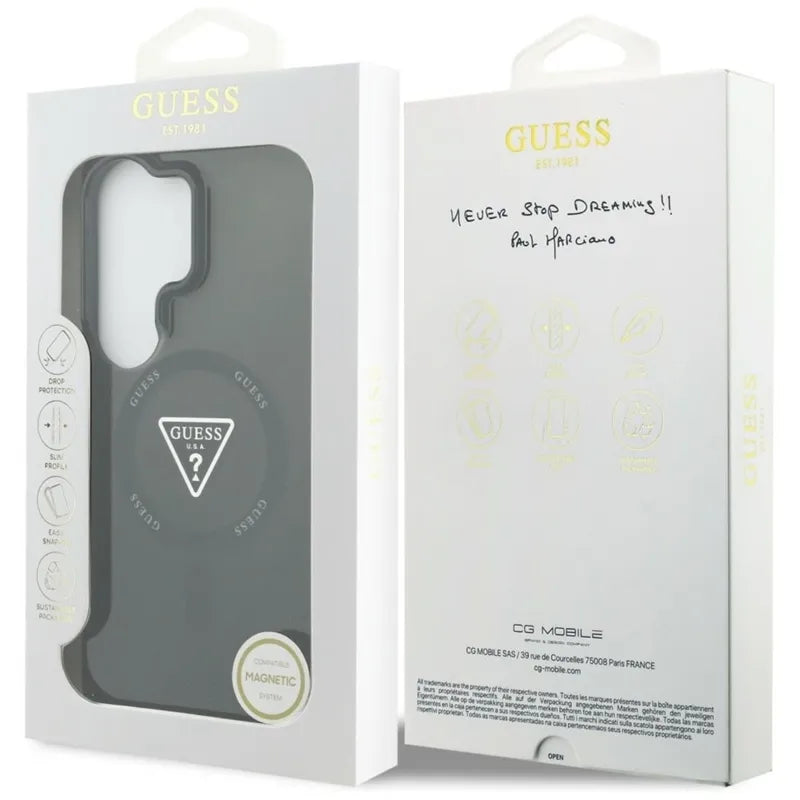 Guess IML Gradient Triangle MagSafe dėklas – Samsung Galaxy S26 Ultra (juodas)