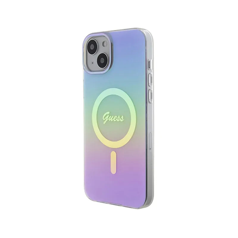 Guess IML Iridescent MagSafe – iPhone 15 dėklas (violetinis)