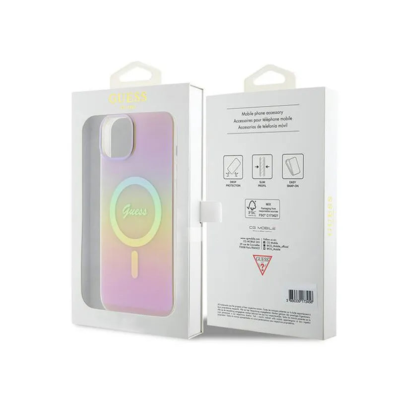 Guess IML Iridescent MagSafe – „iPhone 15 Plus“ dėklas (rožinis)