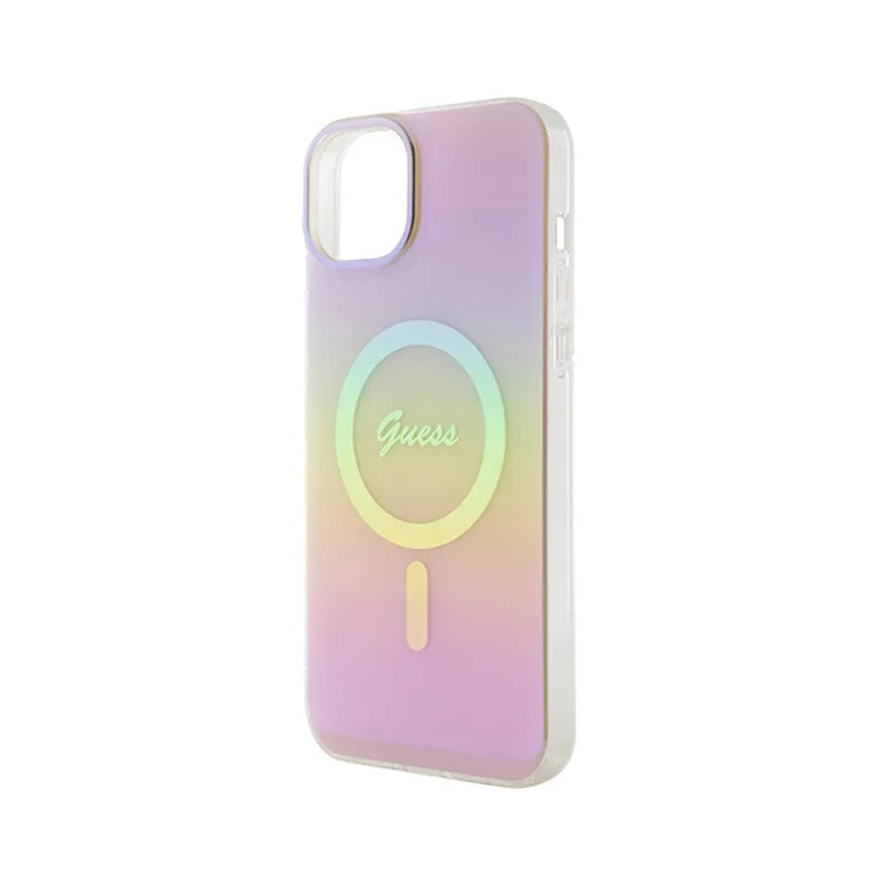 Guess IML Iridescent MagSafe – „iPhone 15 Plus“ dėklas (rožinis)