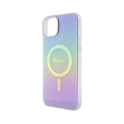 Guess IML Iridescent MagSafe – iPhone 15 Plus dėklas (violetinis)