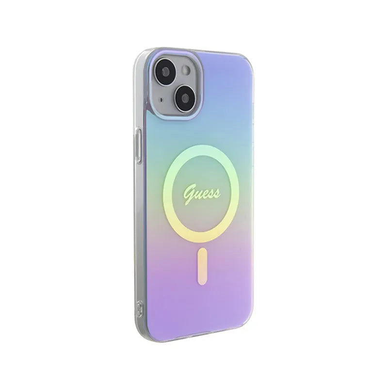 Guess IML Iridescent MagSafe – iPhone 15 Plus dėklas (violetinis)