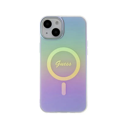 Guess IML Iridescent MagSafe – iPhone 15 Plus dėklas (violetinis)
