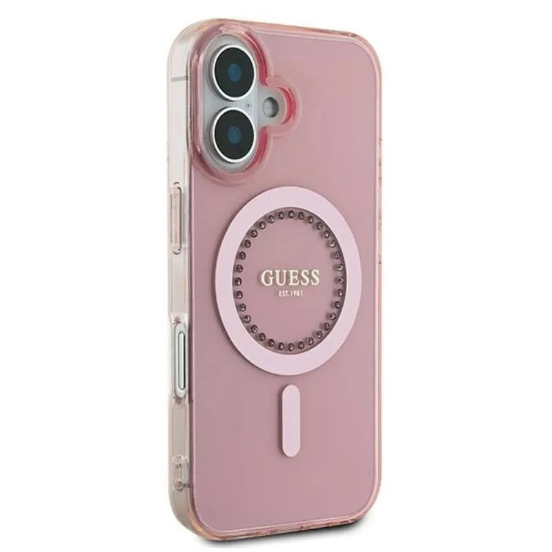 Guess IML kalnų krištolai MagSafe – dėklas skirtas iPhone 16 (rožinis)