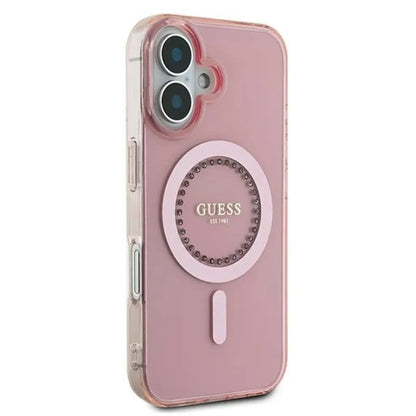 Guess IML kalnų krištolai MagSafe – dėklas skirtas iPhone 16 (rožinis)