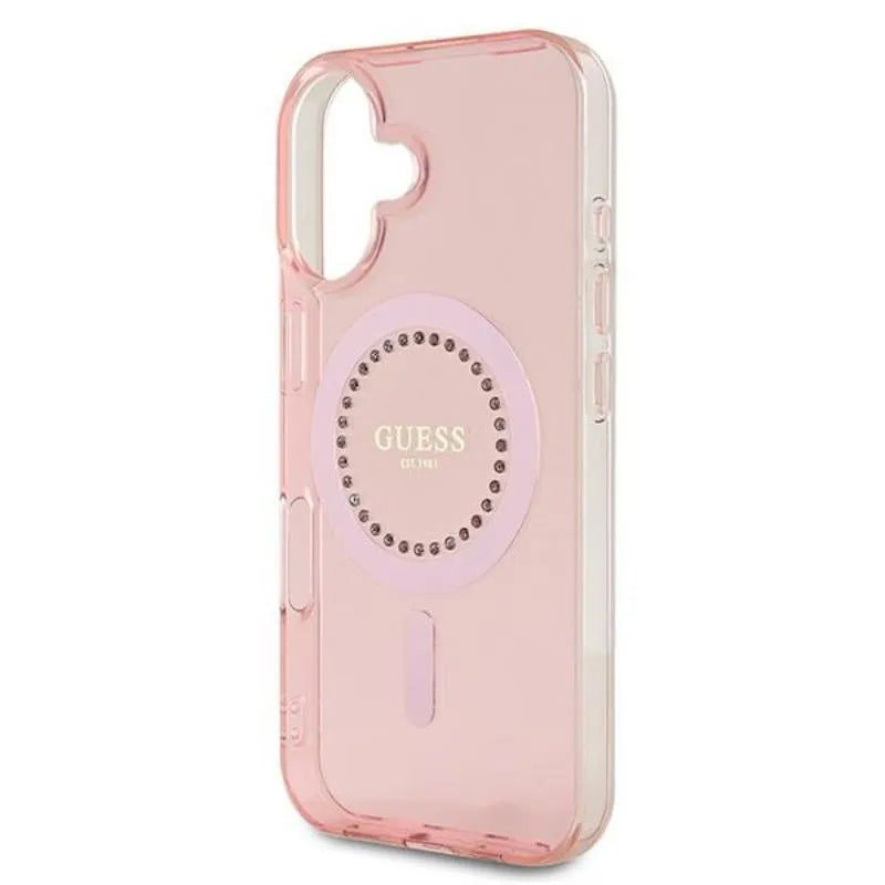 Guess IML kalnų krištolai MagSafe – dėklas skirtas iPhone 16 (rožinis)