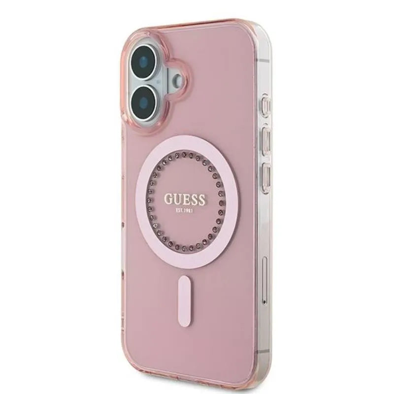 Guess IML kalnų krištolai MagSafe – dėklas skirtas iPhone 16 (rožinis)