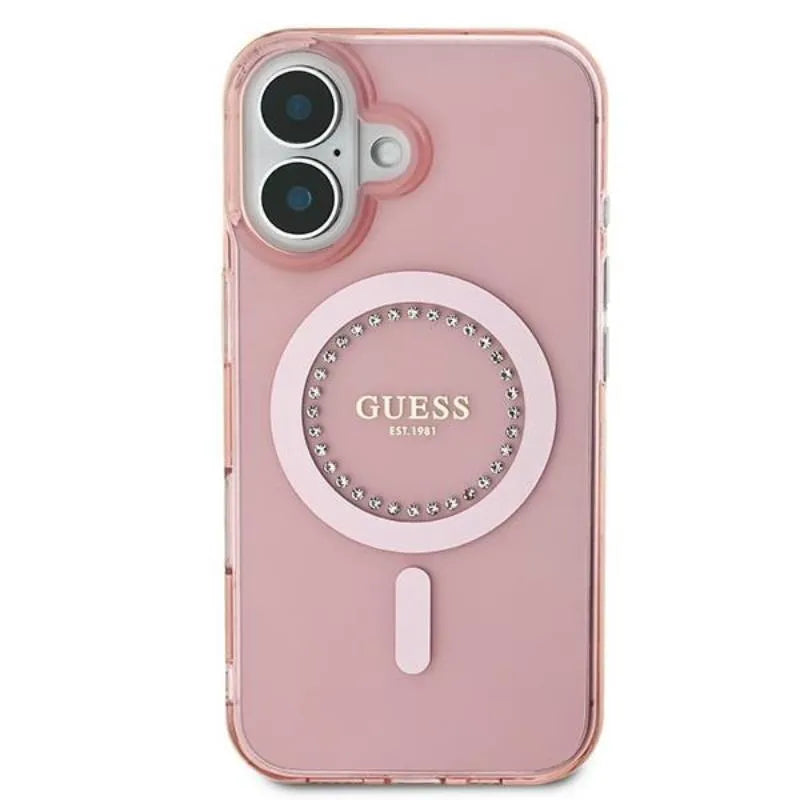Guess IML kalnų krištolai MagSafe – dėklas skirtas iPhone 16 (rožinis)