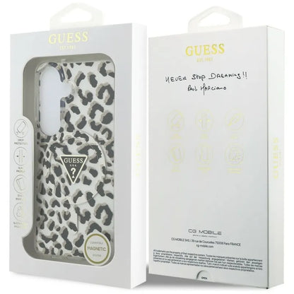 Guess IML Leopard Print Triangle MagSafe - Samsung Galaxy S26 dėklas (juodas)