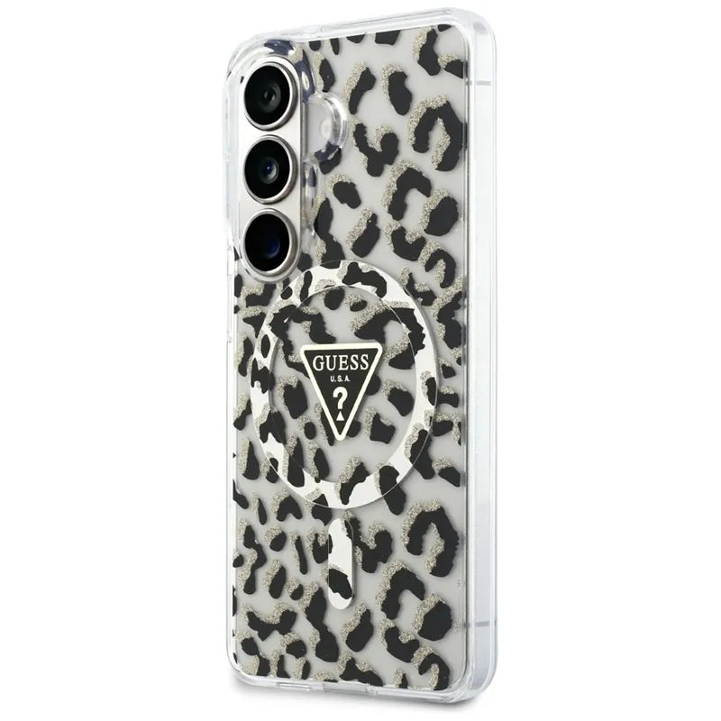 Guess IML Leopard Print Triangle MagSafe - Samsung Galaxy S26 dėklas (juodas)