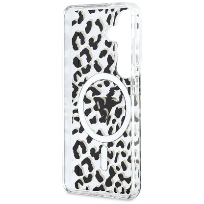 Guess IML Leopard Print Triangle MagSafe - Samsung Galaxy S26 dėklas (juodas)