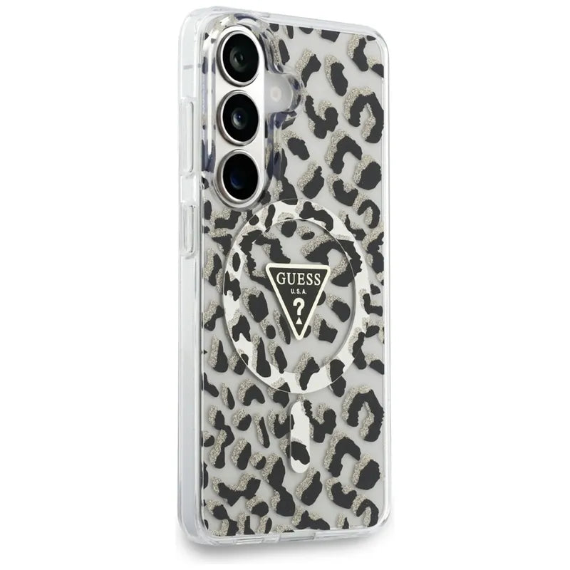 Guess IML Leopard Print Triangle MagSafe - Samsung Galaxy S26 dėklas (juodas)