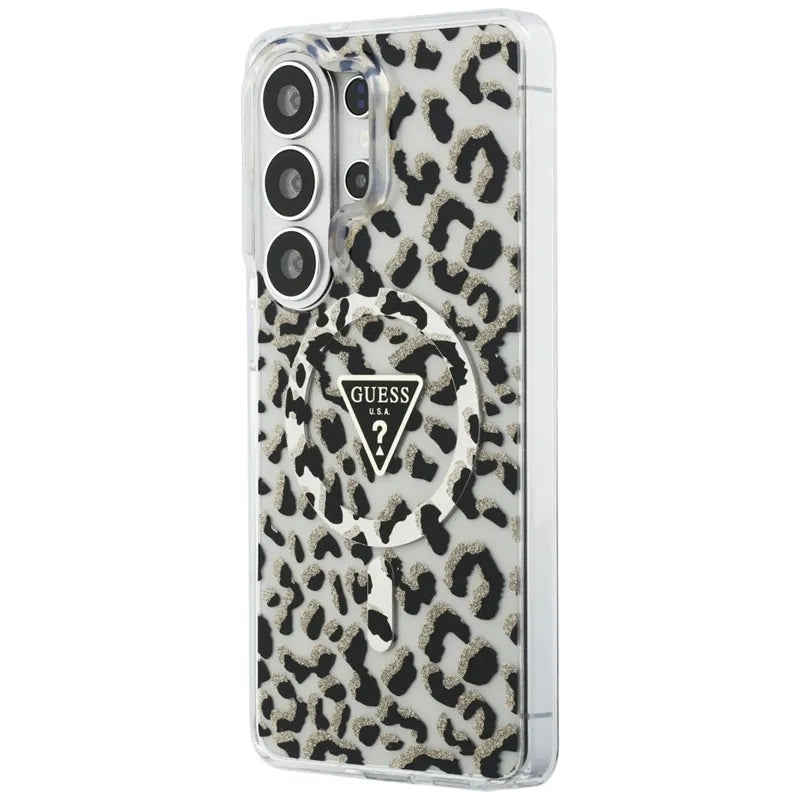 Guess IML Leopard Print Triangle MagSafe - Samsung Galaxy S26 Ultra dėklas (juodas)
