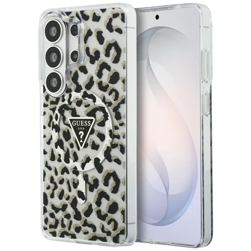 Guess IML Leopard Print Triangle MagSafe - Samsung Galaxy S26 Ultra dėklas (juodas)