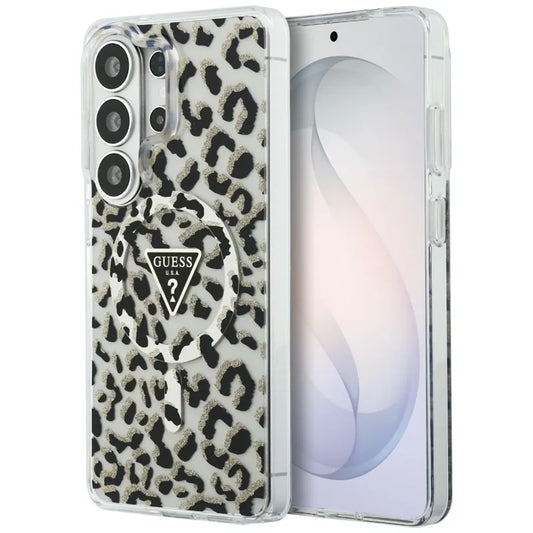 Guess IML Leopard Print Triangle MagSafe - Samsung Galaxy S26 Ultra dėklas (juodas)