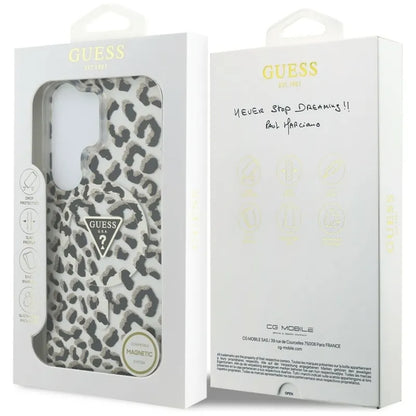 Guess IML Leopard Print Triangle MagSafe - Samsung Galaxy S26 Ultra dėklas (juodas)