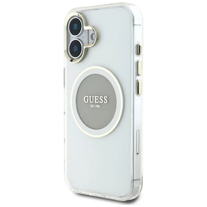 Guess IML Metal Colored Circle Classic Logo MagSafe – dėklas iPhone 16 (pilkas)