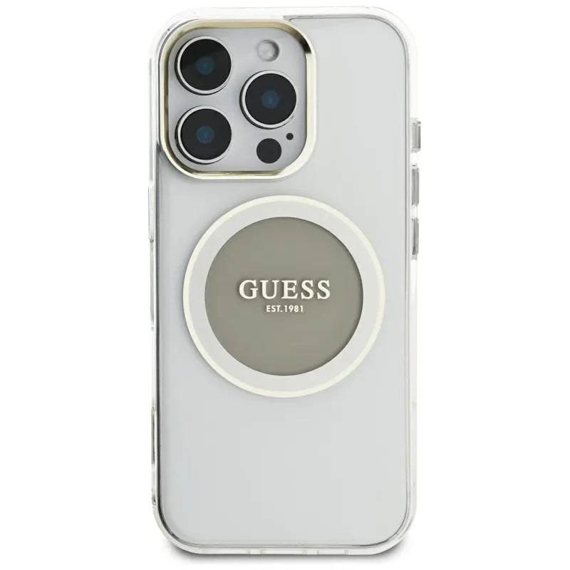 Guess IML Metal Colored Circle Classic Logo MagSafe – dėklas iPhone 16 Pro Max (pilkas)