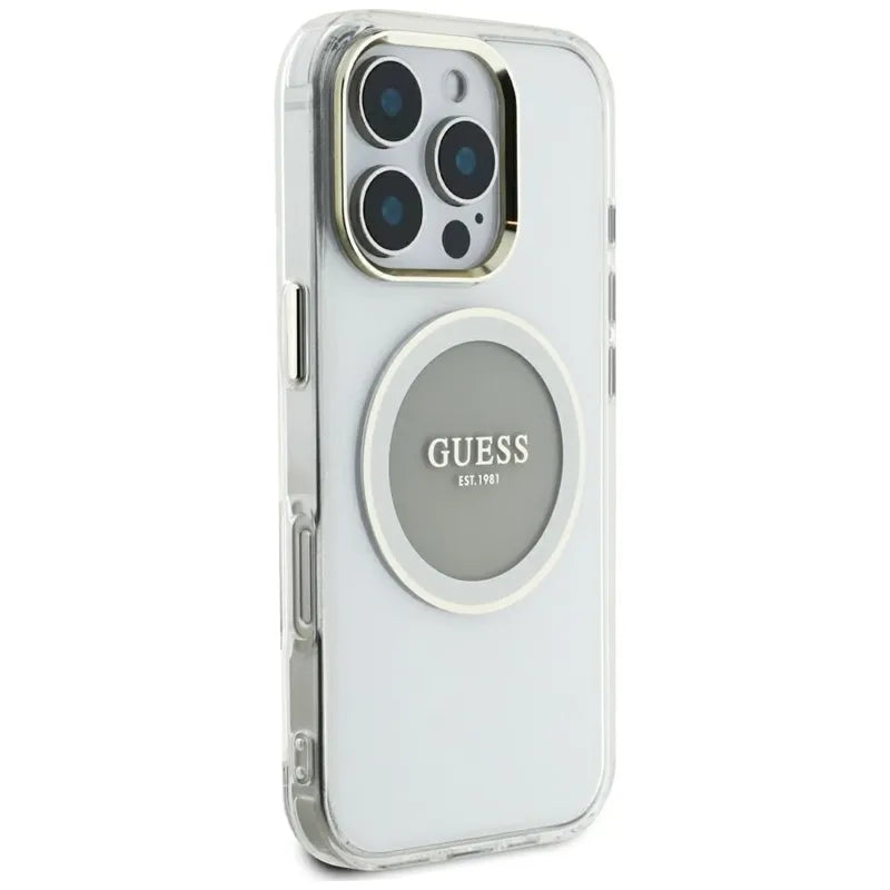 Guess IML Metal Colored Circle Classic Logo MagSafe – dėklas iPhone 16 Pro Max (pilkas)