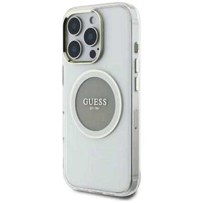 Guess IML Metal Colored Circle Classic Logo MagSafe – dėklas iPhone 16 Pro Max (pilkas)