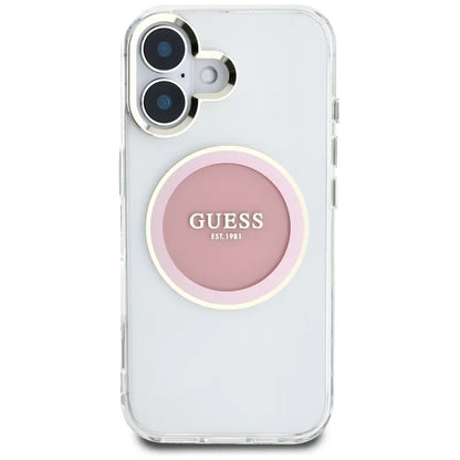 Guess IML Metal Colored Circle Classic Logo MagSafe – dėklas iPhone 16 (rožinis)