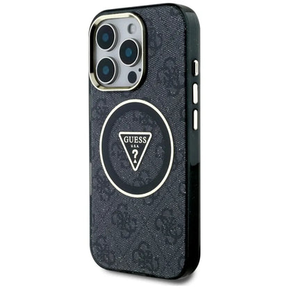 Guess IML Metal Glitter 4G apskritimas trikampis MagSafe – dėklas skirtas iPhone 16 Pro (juodas)