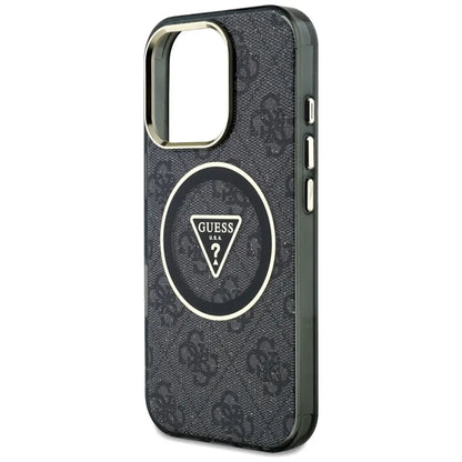 Guess IML Metal Glitter 4G apskritimas trikampis MagSafe – dėklas skirtas iPhone 16 Pro (juodas)