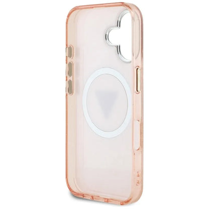 Guess IML Metal Glitter 4G apskritimas trikampis MagSafe – dėklas, skirtas „iPhone 16“ (rožinis)