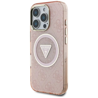 Guess IML Metal Glitter 4G Circle Triangle MagSafe – dėklas iPhone 16 Pro Max (rožinis)