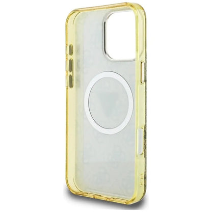 Guess IML Metal Glitter 4G Circle Triangle MagSafe – dėklas iPhone 16 Pro (rudos spalvos)