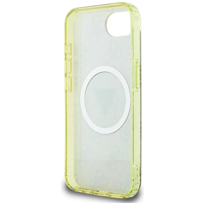Guess IML Metal Glitter 4G Circle Triangle MagSafe Dėklas iPhone 16e (ruda)