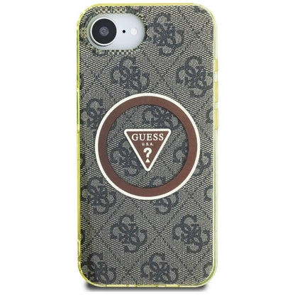 Guess IML Metal Glitter 4G Circle Triangle MagSafe Dėklas iPhone 16e (ruda)