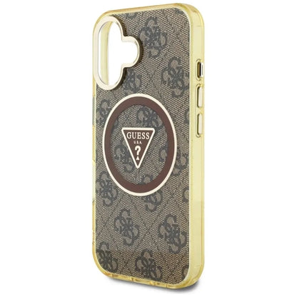 Guess IML Metal Glitter 4G Circle Triangle MagSafe – dėklas, skirtas „iPhone 16“ (rudos spalvos)
