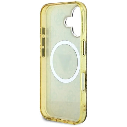 Guess IML Metal Glitter 4G Circle Triangle MagSafe – dėklas, skirtas „iPhone 16“ (rudos spalvos)