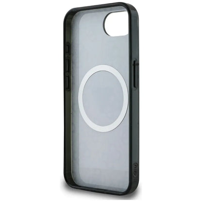Guess IML Metal Glitter 4G Circle Triangle MagSafe – dėklas, skirtas iPhone 16e (juodas)